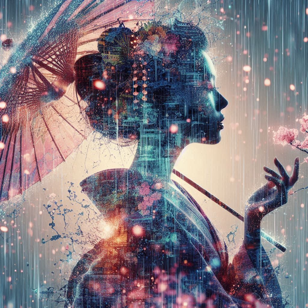 double exposure beautiful fantasy DALL-E 3 portrait landscap...