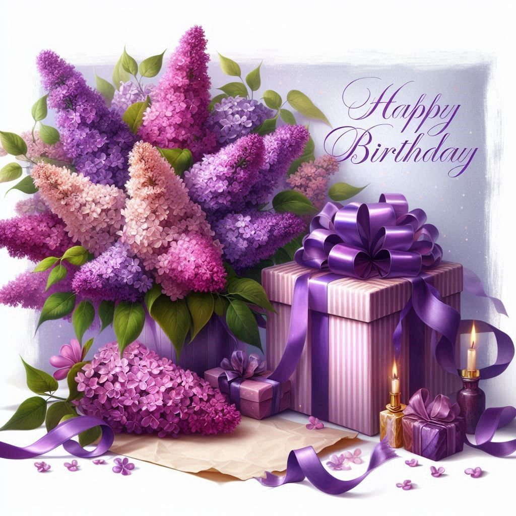 Happy Birthday with Lilac Flowers