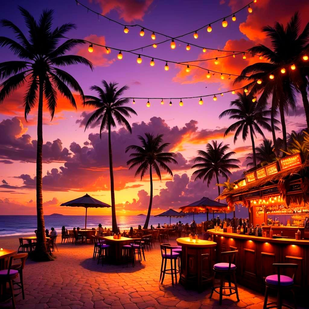 Tropical Beach Sunset: Detailed Matte Painting