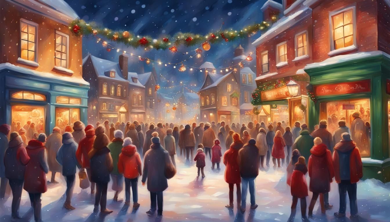 Festive town square Christmas scene - AI Generated Artwork - NightCafe Creator