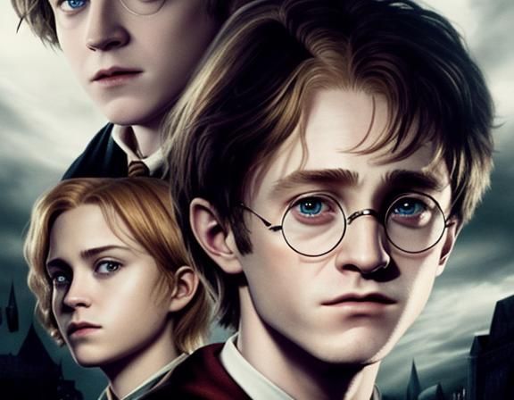 harry potter movie poster. hermoine, ron, malfoy. Dumbledore...