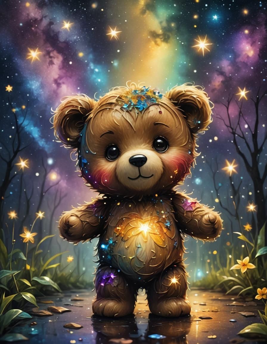 Chibi Teddy Bear in Starry Night, Olsen Style