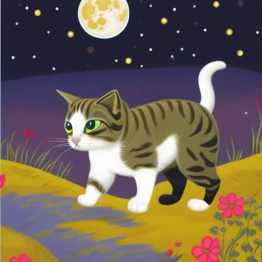 cat under the moon