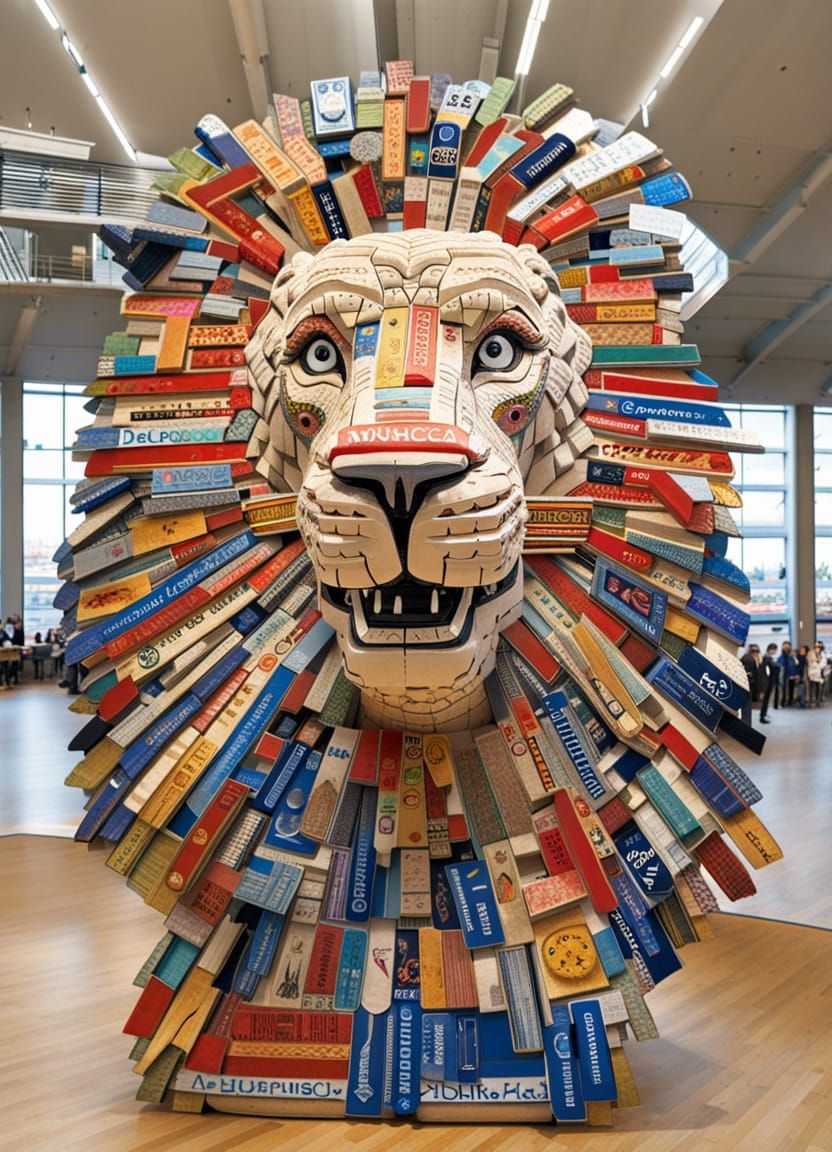 Lion sculpture made of scrap paper from magazines  by @Coding Teacher Muc