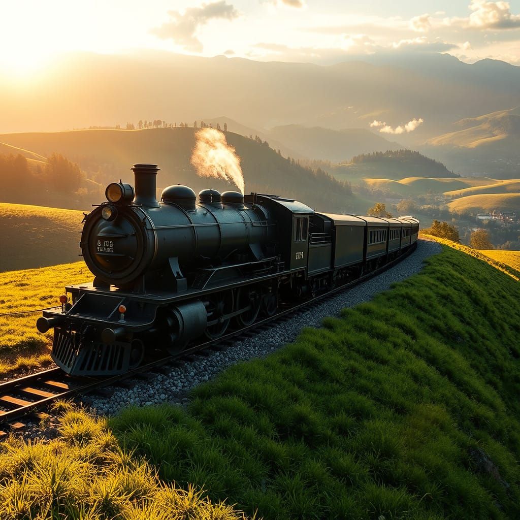 Majestic Steam Locomotive in Lush Éléuthère Meadow