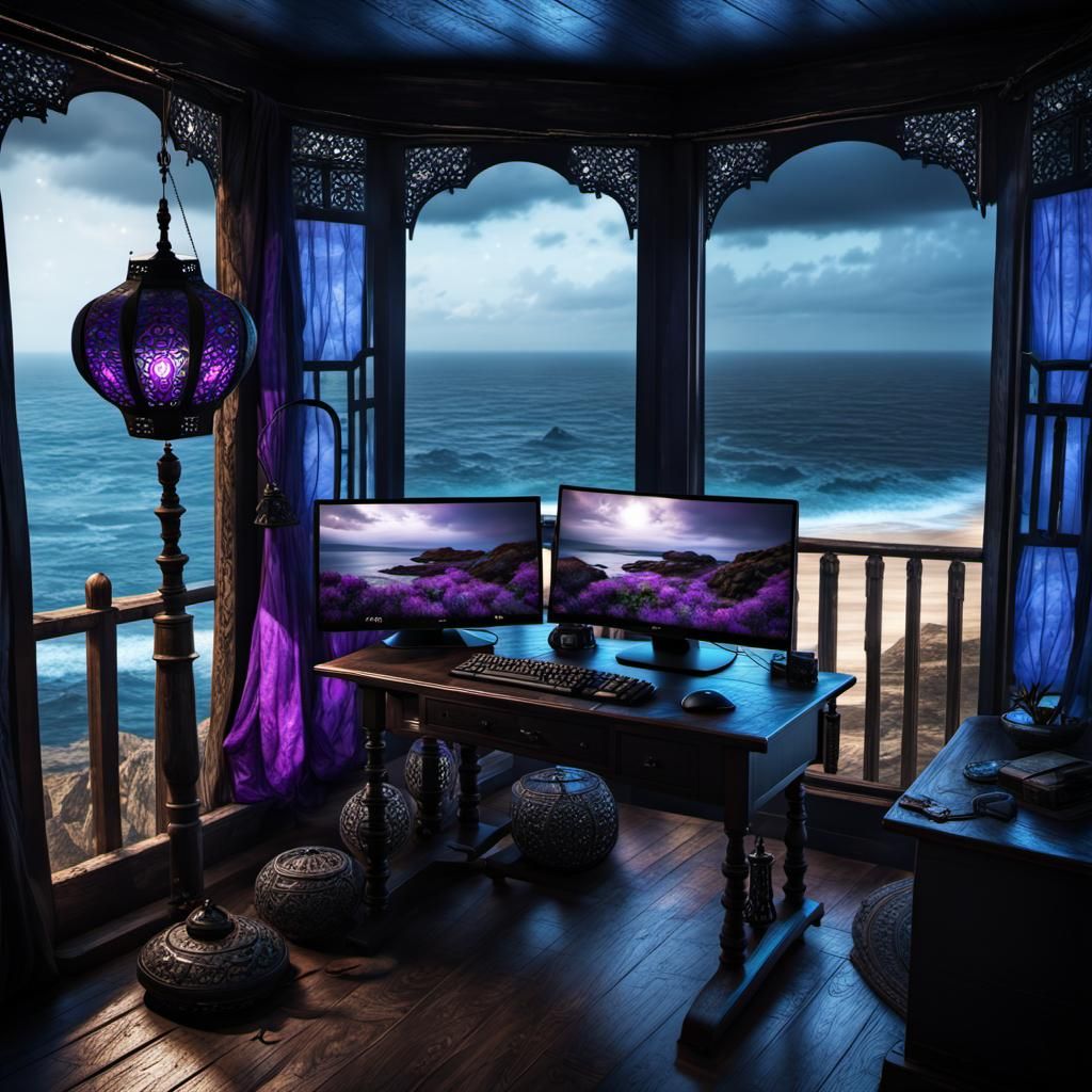 Daily Challenge #477: Gaming PC Setup (“Gaming with a View”)  by @Dragonfly Rain