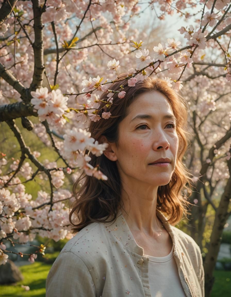 Woman in Serene Garden: Soft Focus Portrait