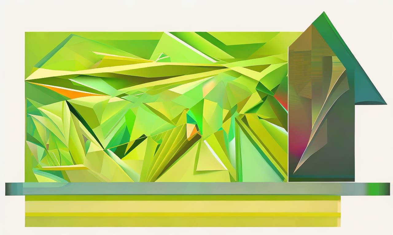 Abstract Design Green cubist painting, Neo-Cubism, layered o...
