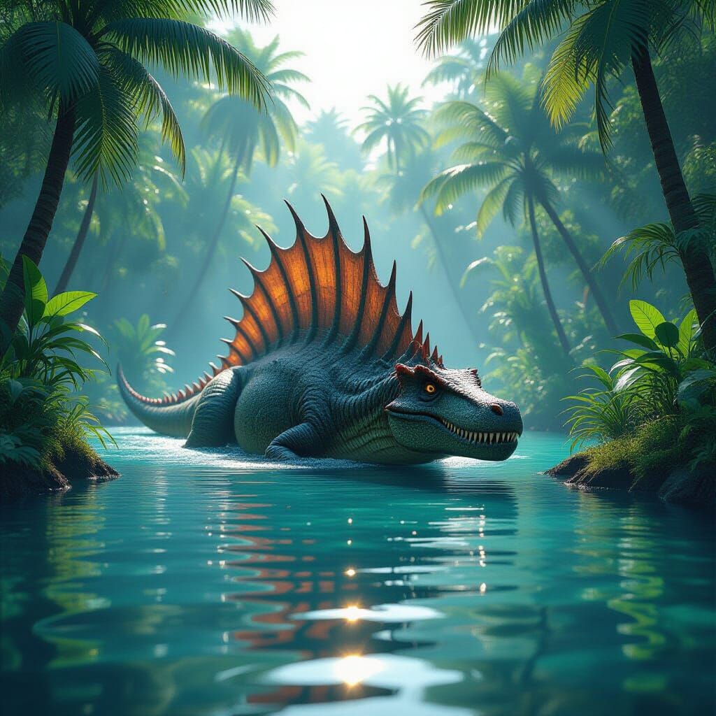 Spinosaurus Lurking in Lagoon: Hyperrealistic Paleoart