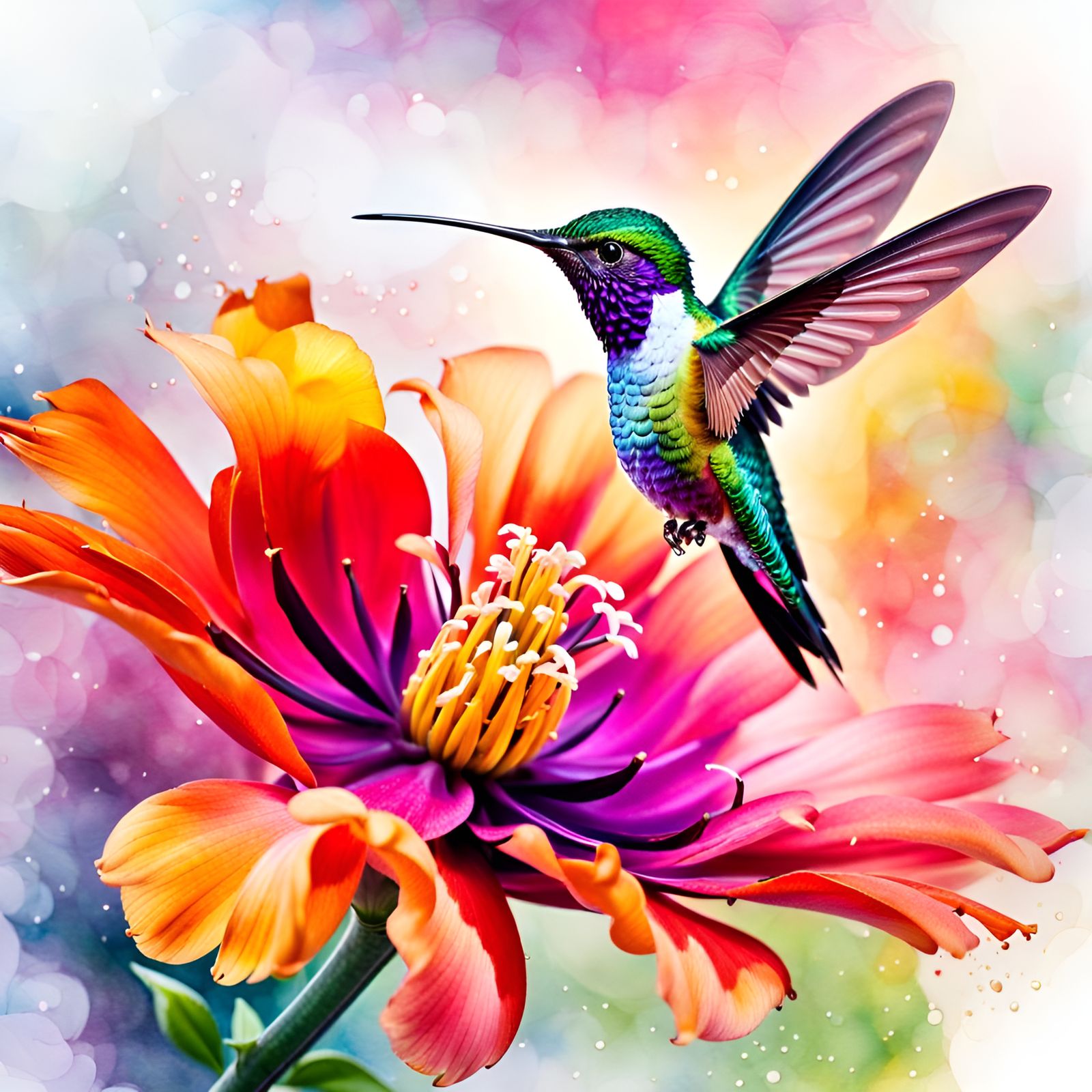 Hummingbird watercolor splash  by @Lisi