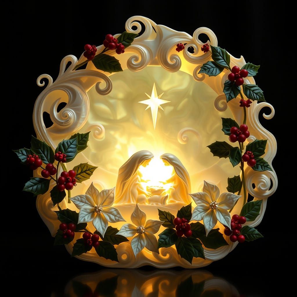 Ethereal Nativity Scene in Mother of Pearl with Star-Shaped....