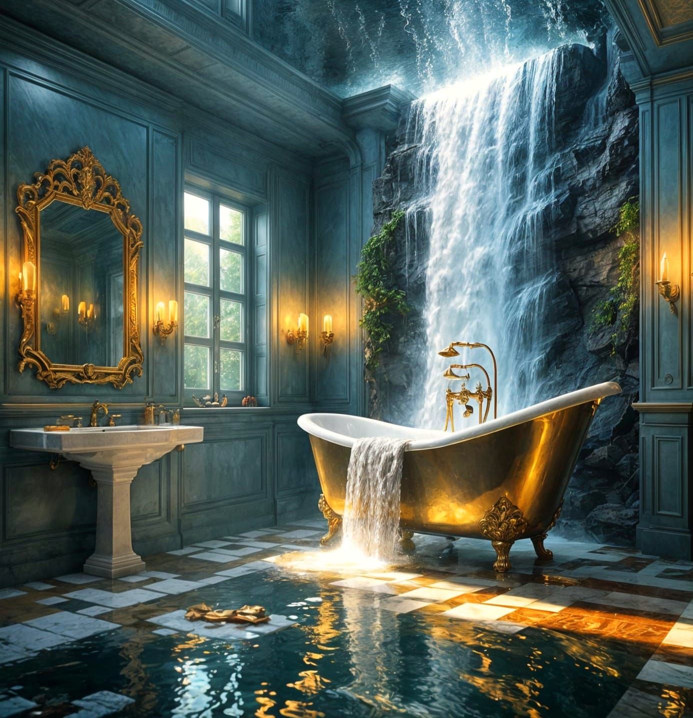 Epic waterfall bathroom disaster   by @Peregrine Falconer
