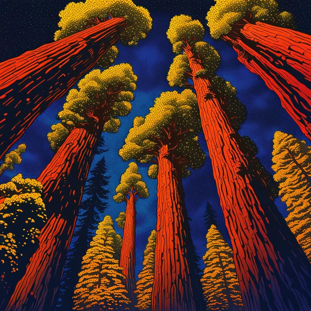 Sequoias at night