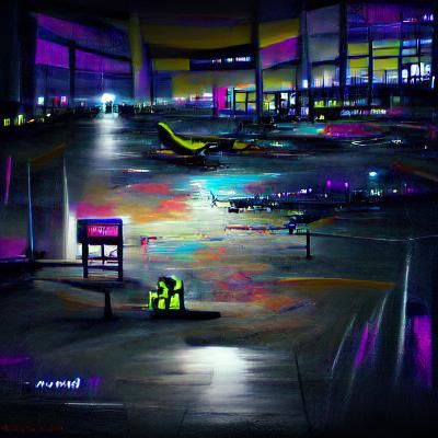 An empty airport at night