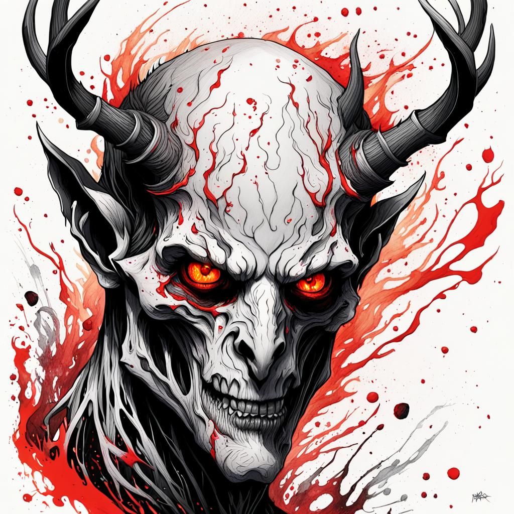 detailed monochrome wendigo, pen_and_ink