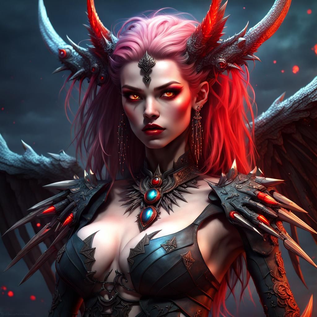  "supernaturally beautiful female demon, wings, full body shot, long ...
