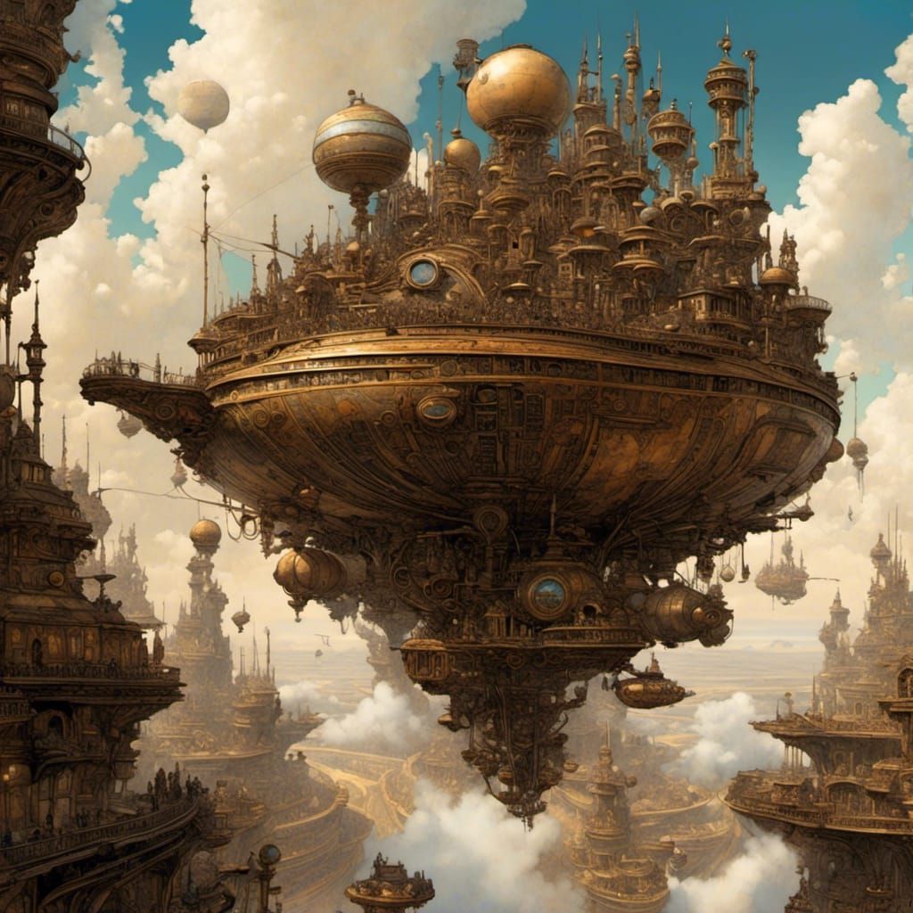 steampunk floating cloud city on venus detailed matte painting ...