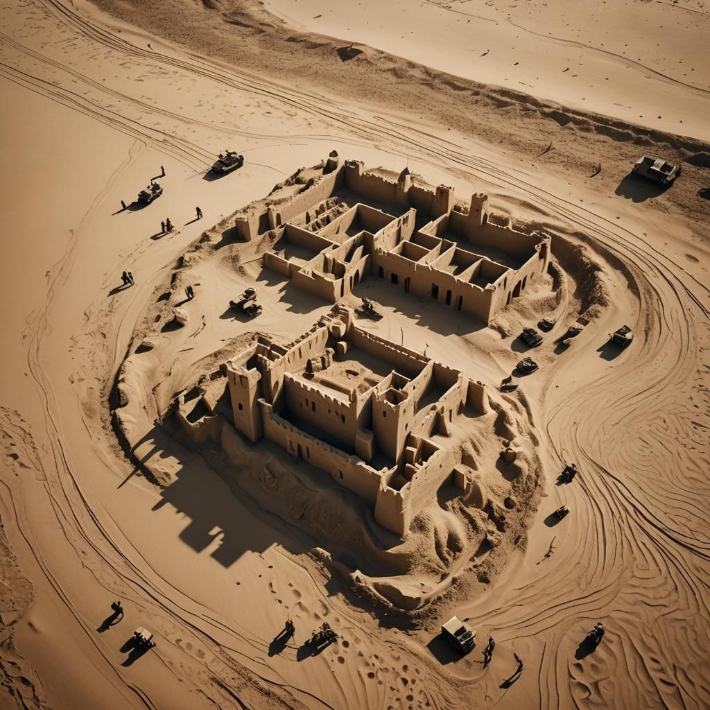 Israeli Soldiers Build Sandcastle: Cinematic Film Still