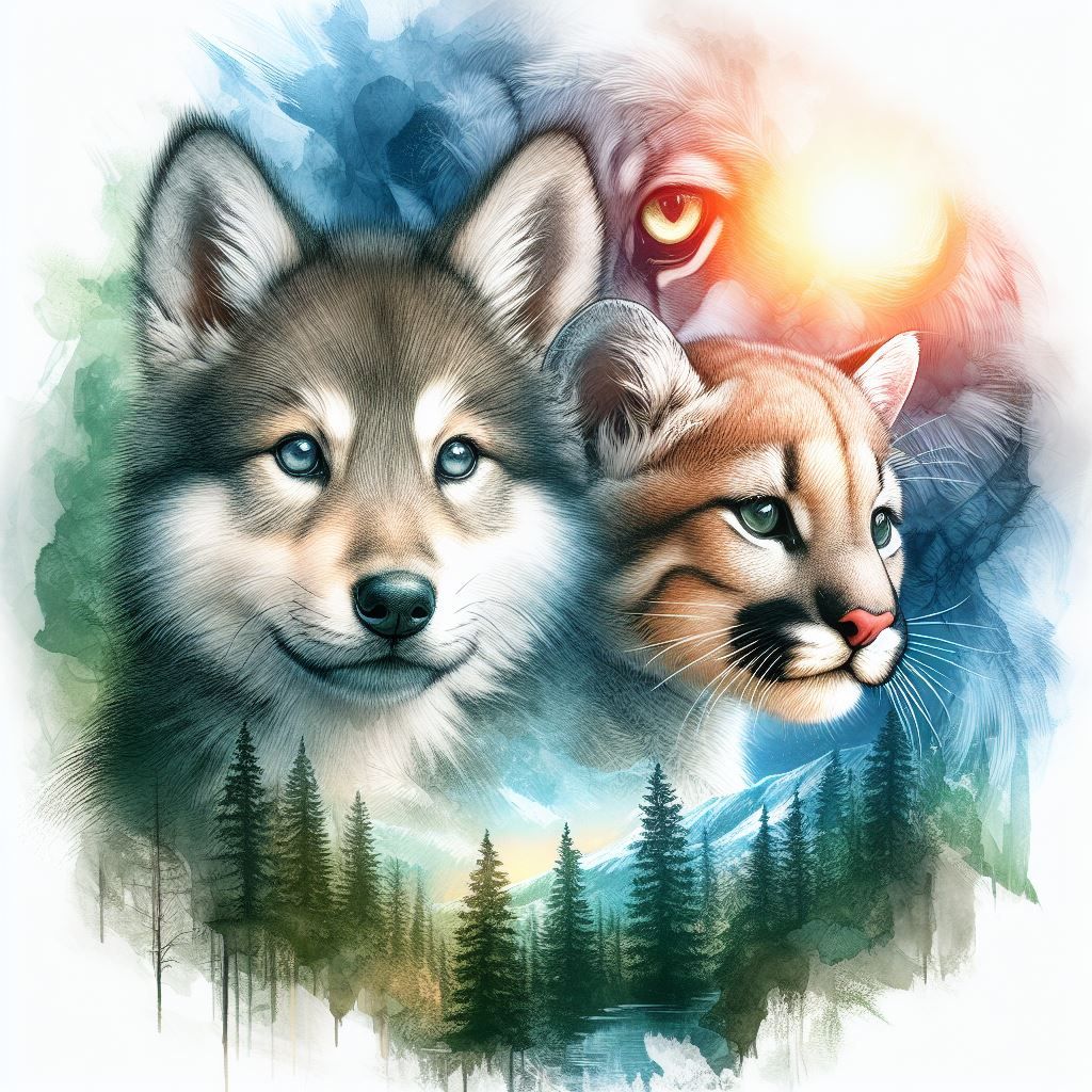 Wolf puppy and Cougar kitten