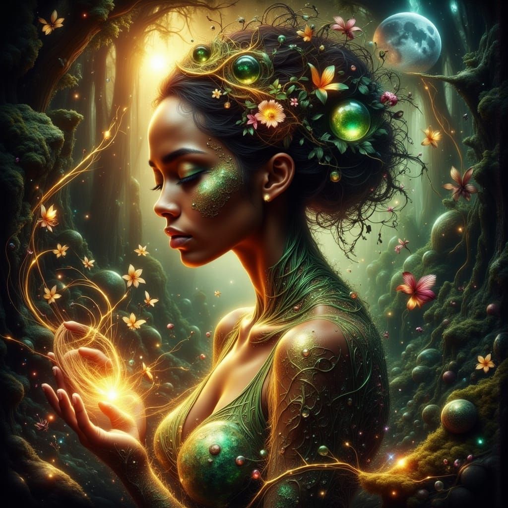 The words  ‘Gaia: Mother Of All’ written across the bottom of image  gold and vines
Add some Wiccan elements ...  by @Mistymaywrite