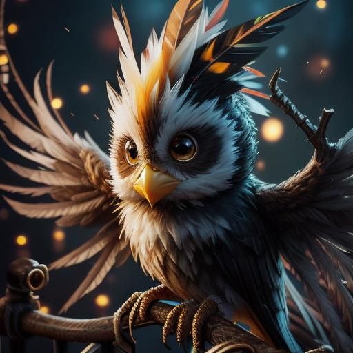 Cute and fluffy tiny yellow baby bird with a mohawk feather ...