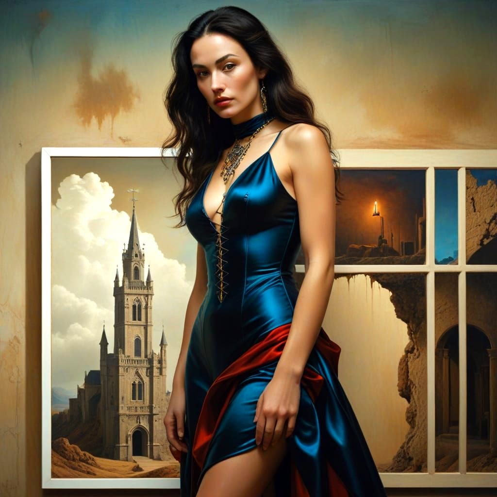 Surreal Medieval Lady in Eerie Hyperrealistic Scene