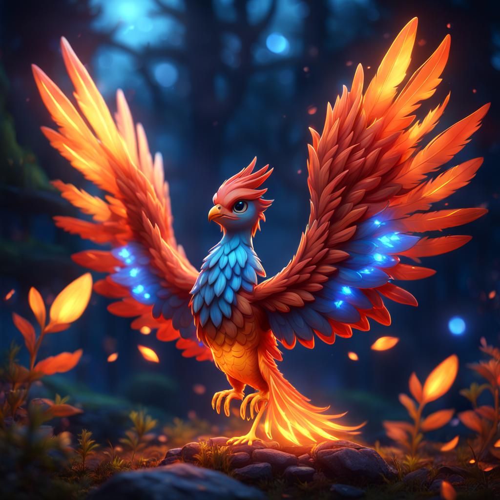 Blue and Red Phoenix  by @Jasmine Liu