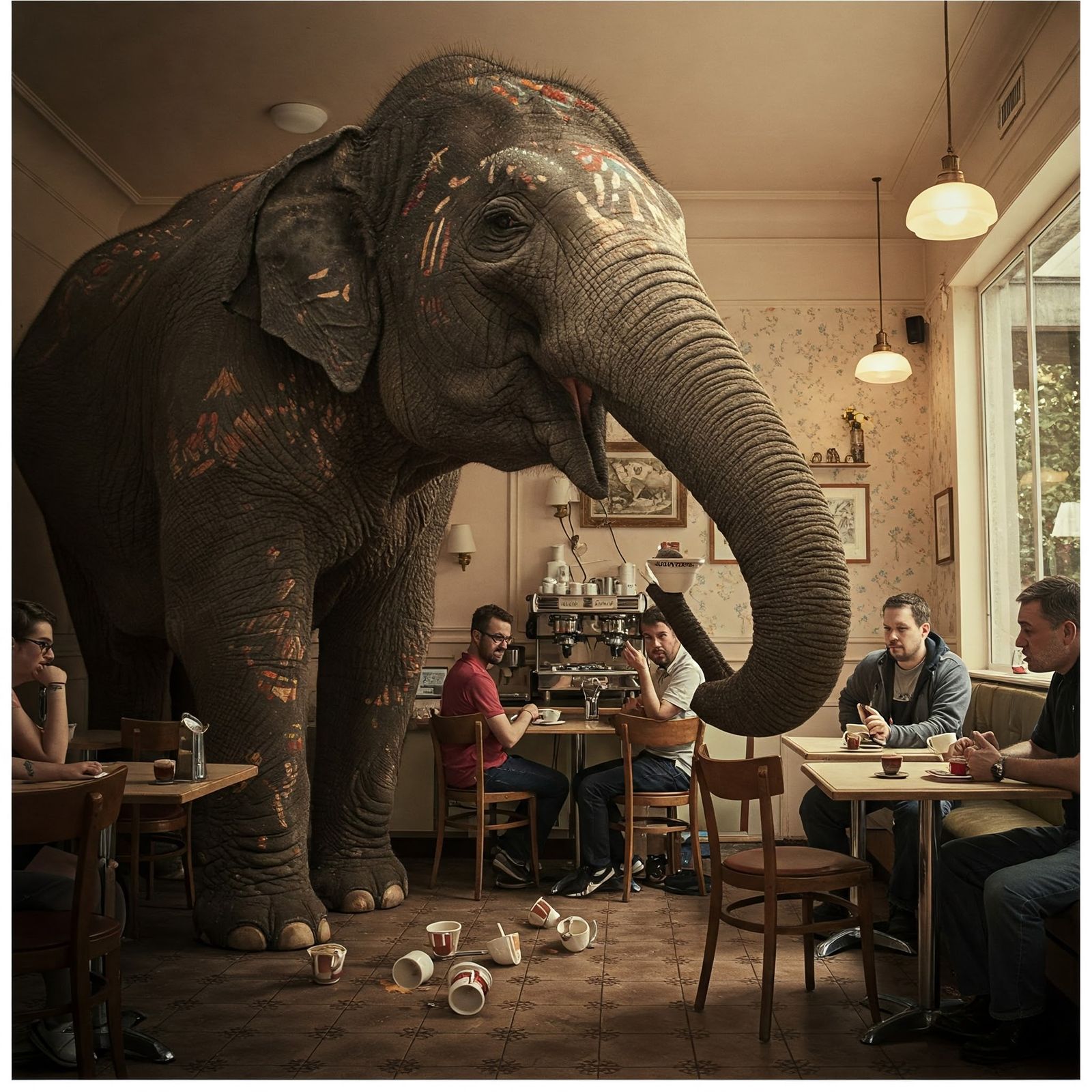 Elephant in a restaurant