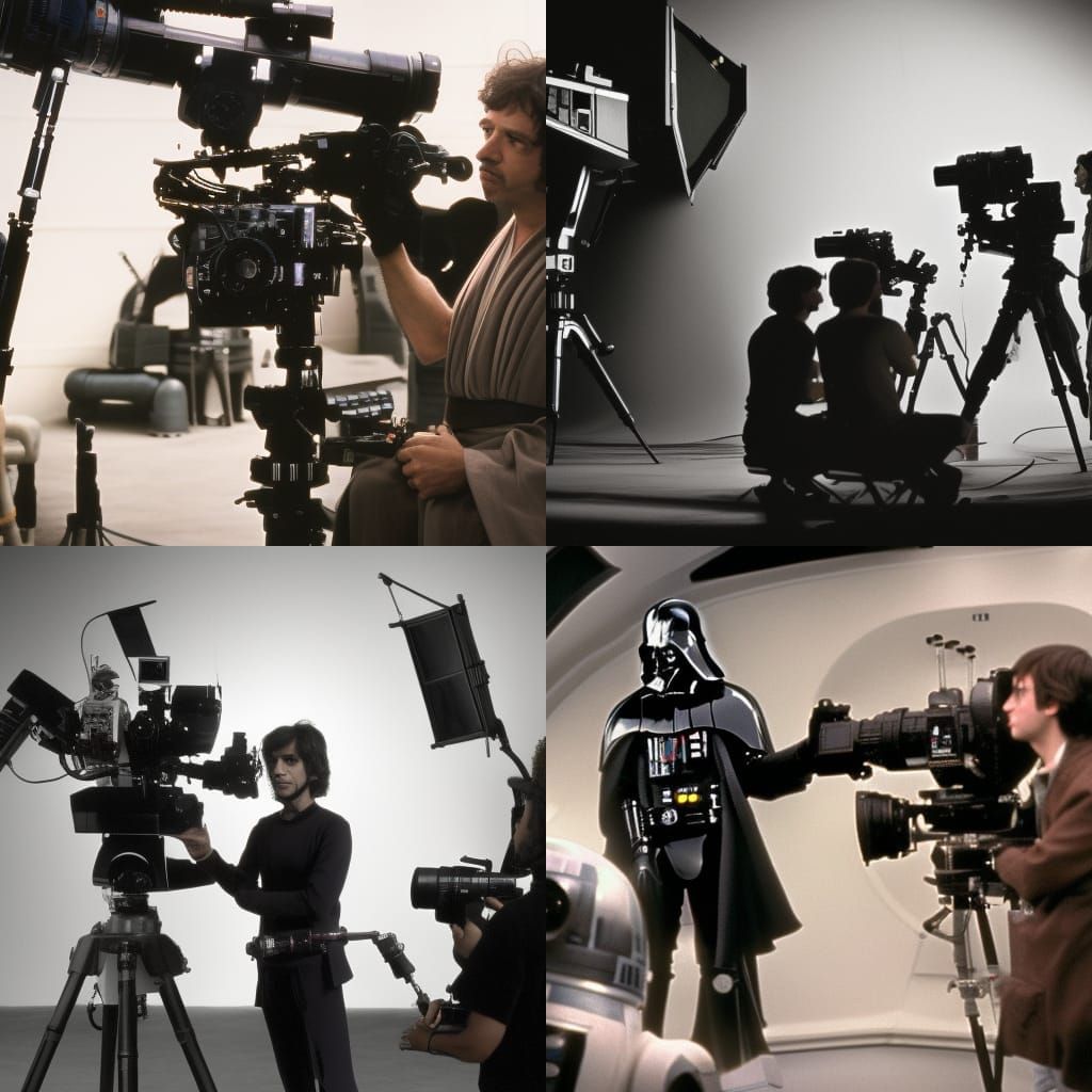On set production photos of behind the scenes of Star Wars b...
