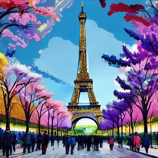 <lora:Colorful15V2:1.0> Paris Eiffel Tower view from the street flower tree colorful 