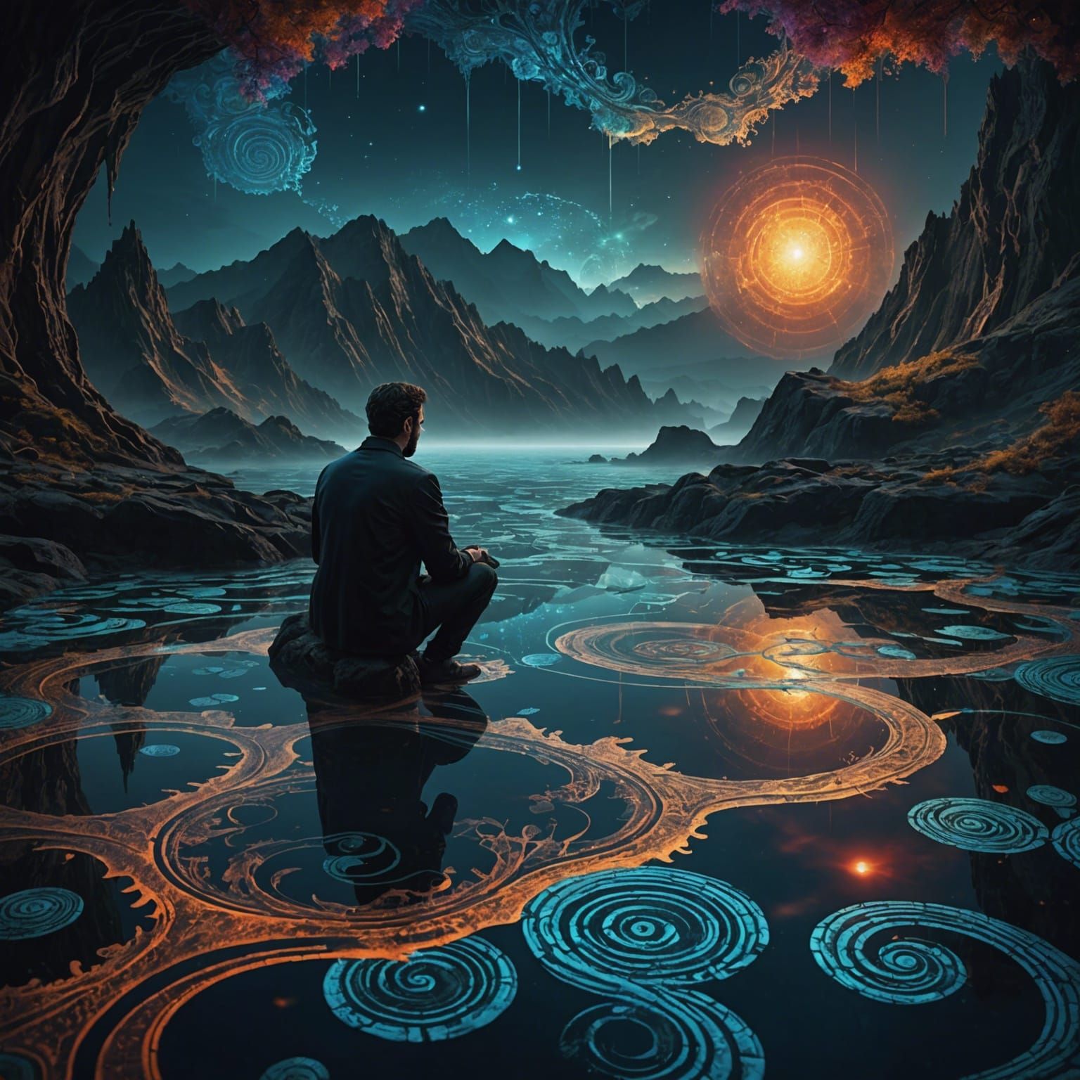 A man ponders the deepest and darkest thoughts in his soul, ...