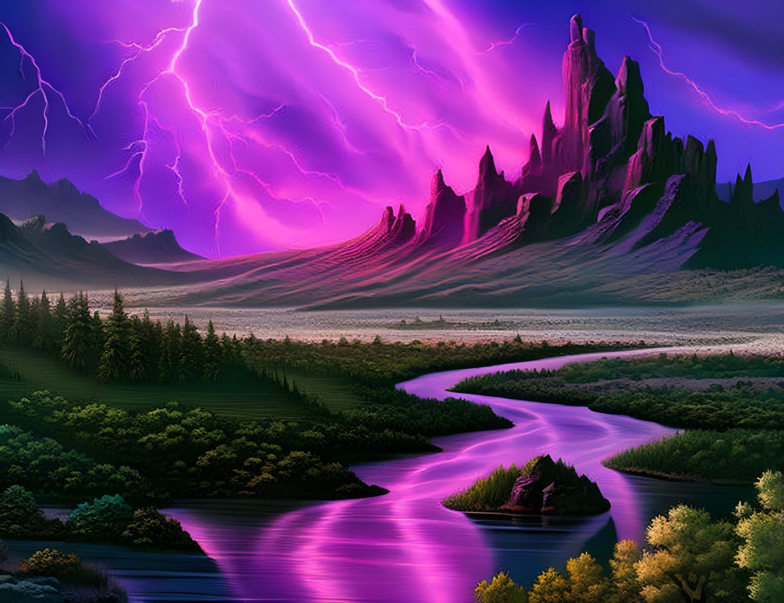 Lightning Crashes in the Superstition Mountains AI Generated Artwork