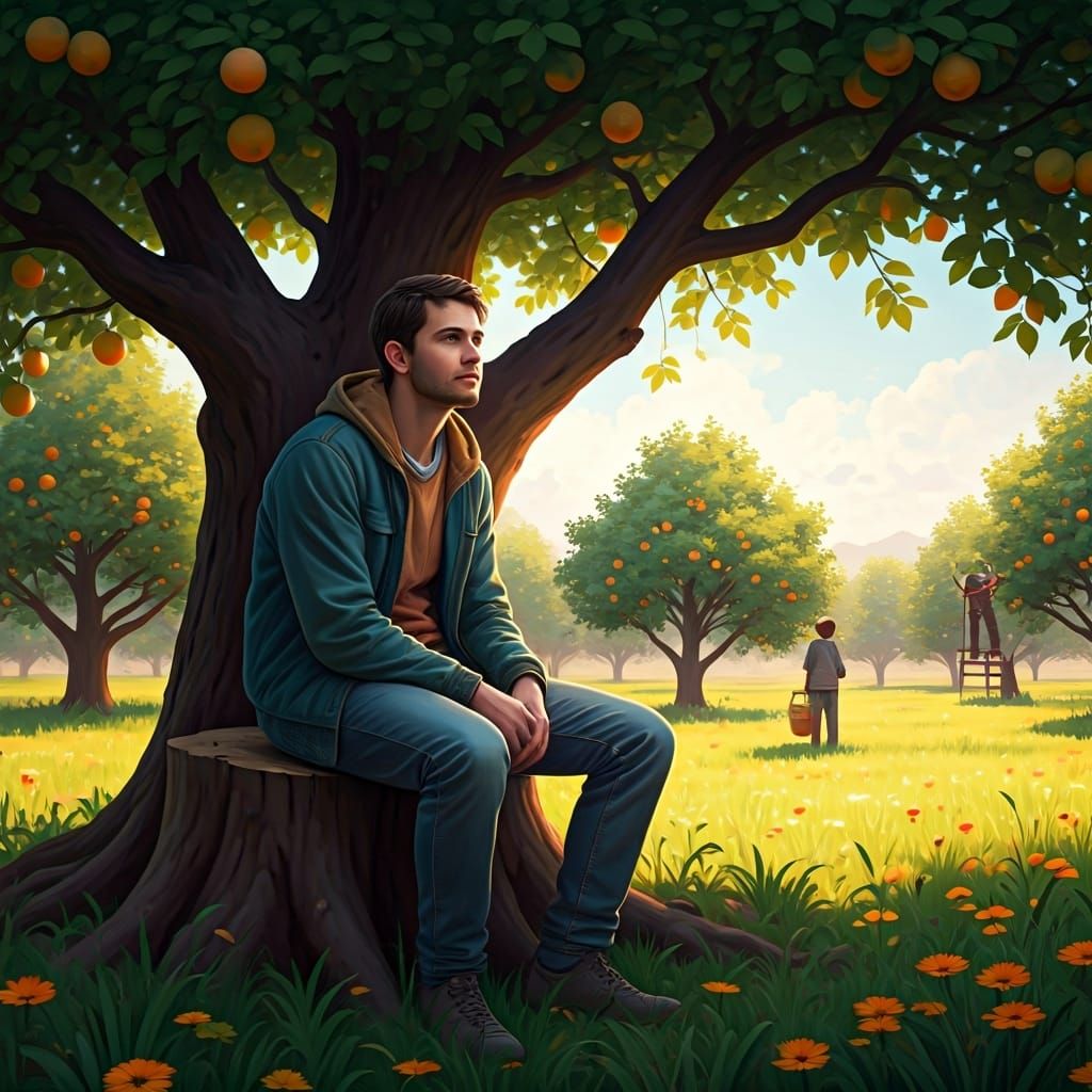 Contemplative Youth in Summer Field, Matte Painting