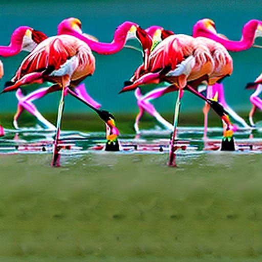 A group of flamingos a dance
