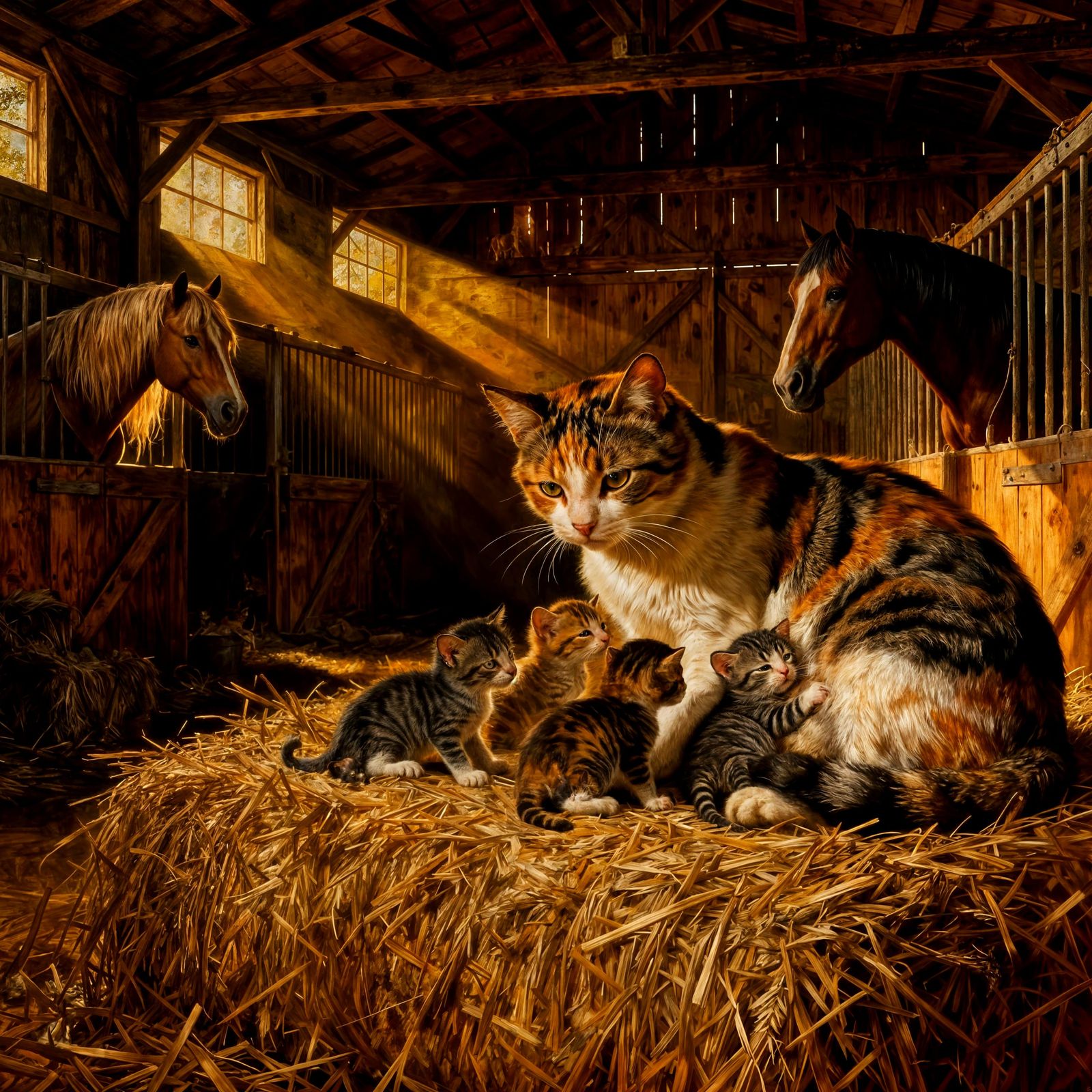The barn is a warm for Jasmine’s kittens  by @Tiny Pearl Cat