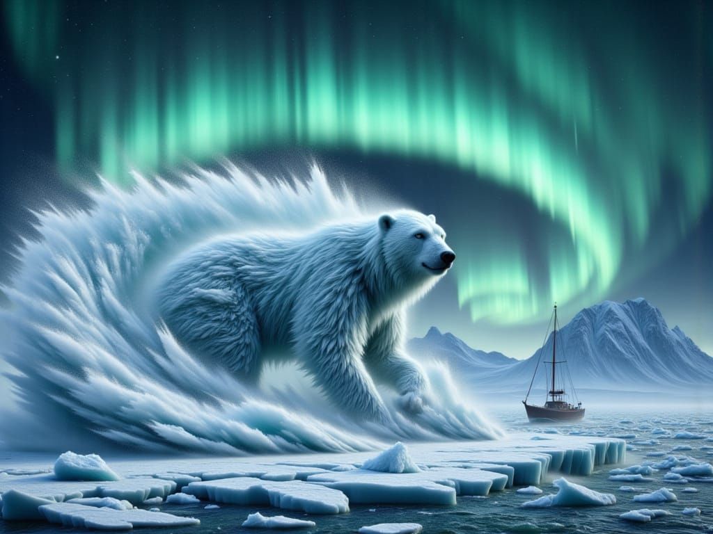  <lora:FiosWindsweptEcho:1.0> Windswept Ice Polar Bear