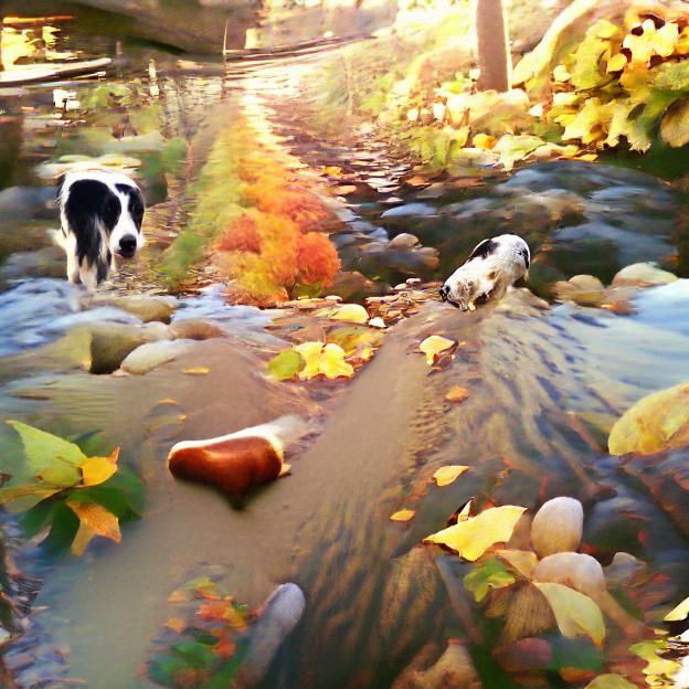 Strolling passed an Autumn river with my dog on a warm fall ...