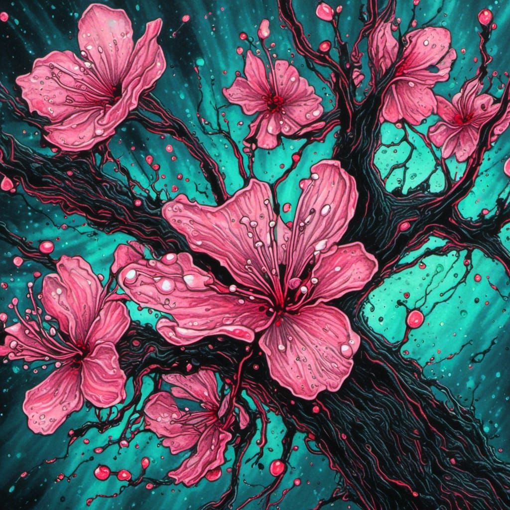 <lora:Twisted Ink:1.0> A stylized, hyperdetailed colored pencil drawing of extreme micro close-up, microscopic view of a single, ethereal ch...