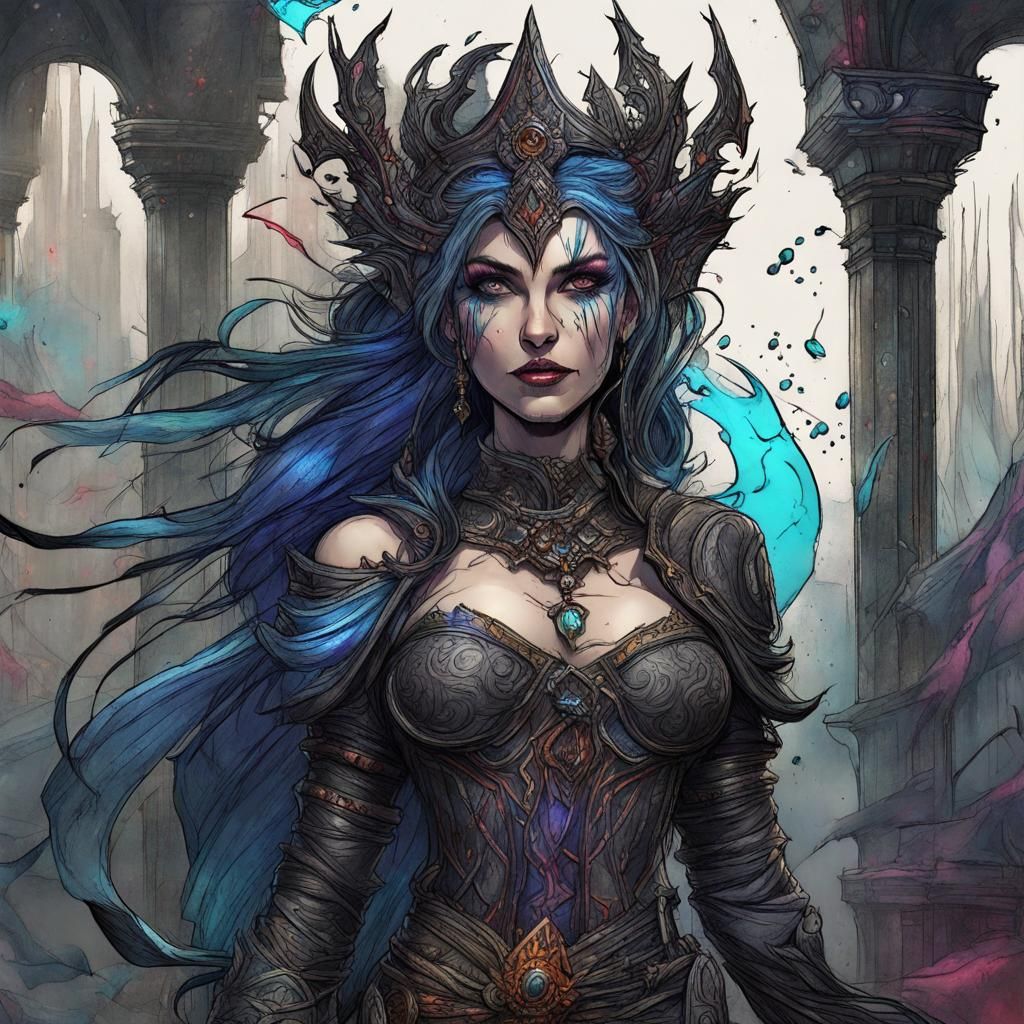 Fantasy Half-Elf Character Sheet in Gritty Sketch Style