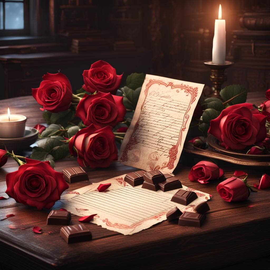 love letter with roses, and chocolates  by @Danielle