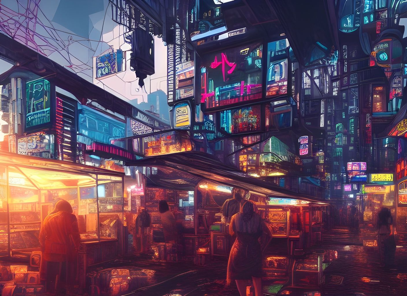 Cyberpunk market area - AI Generated Artwork - NightCafe Creator