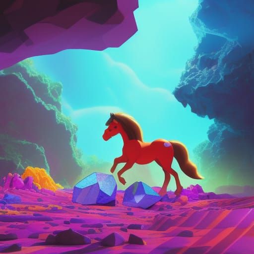80s anime cute wild horse pony mining some gems inside a cave surrounded by colorful crystals - AI Generated Artwork - NightCafe Creator 80s anime cute wild horse pony mining some gems inside a cave surrounded by colorful crystals - AI Generated Artwork - NightCafe Creator