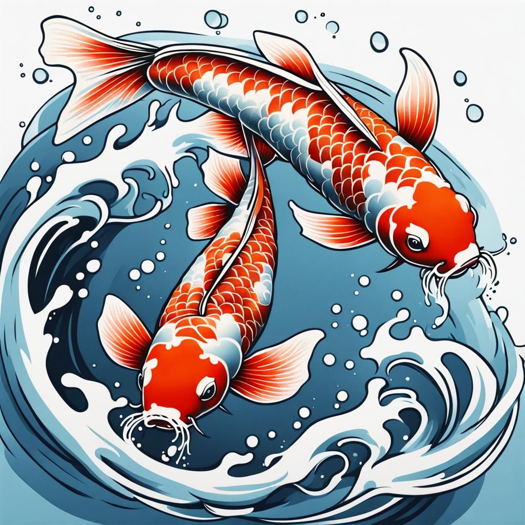 a Japanese style tattoo design of a koi fish splashing out o...