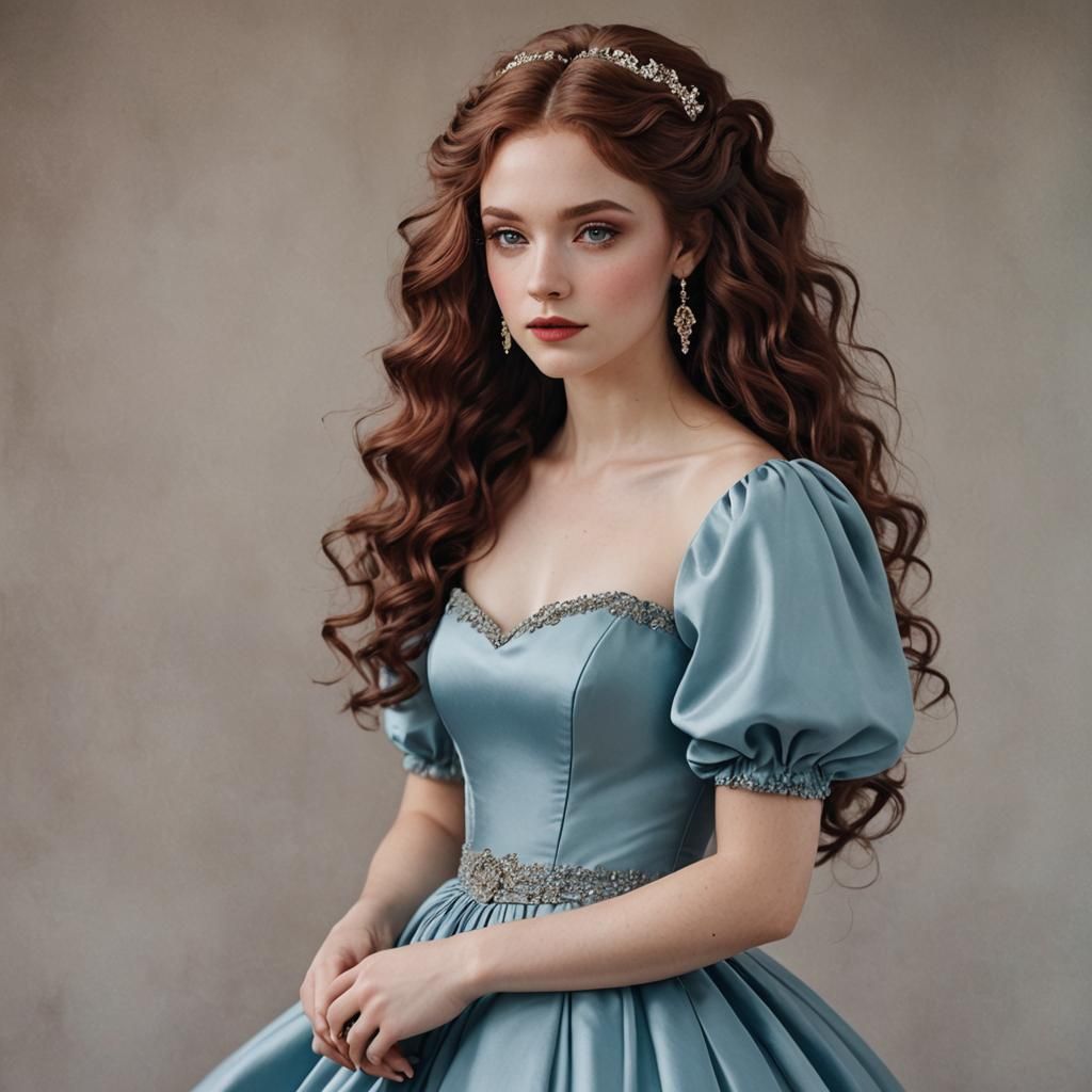 Beautiful girl. Red-violet-brown hair, very long ringlets, light brown ...