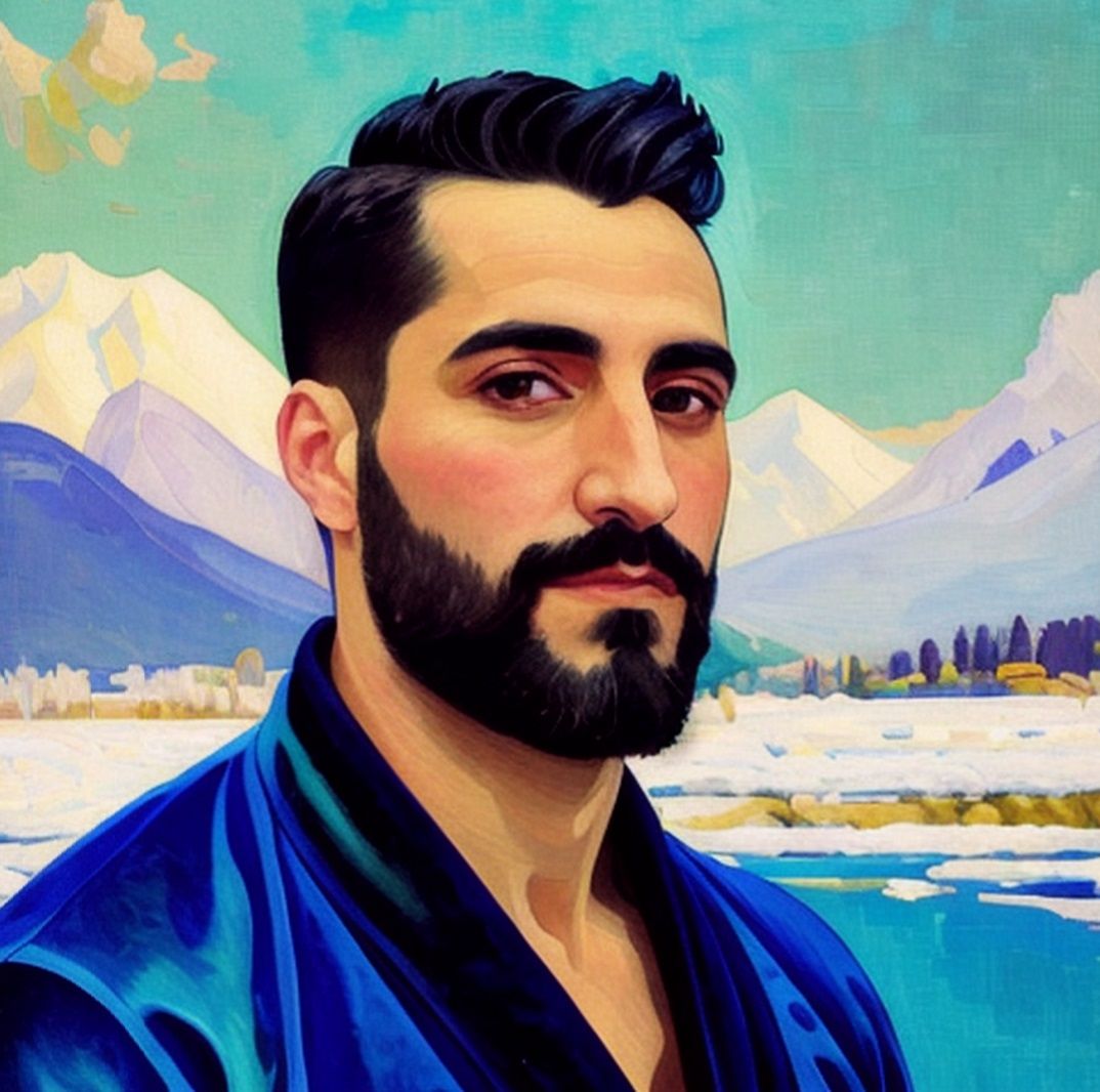 Oil painting. Portrait of a handsome man with   black  hair ...