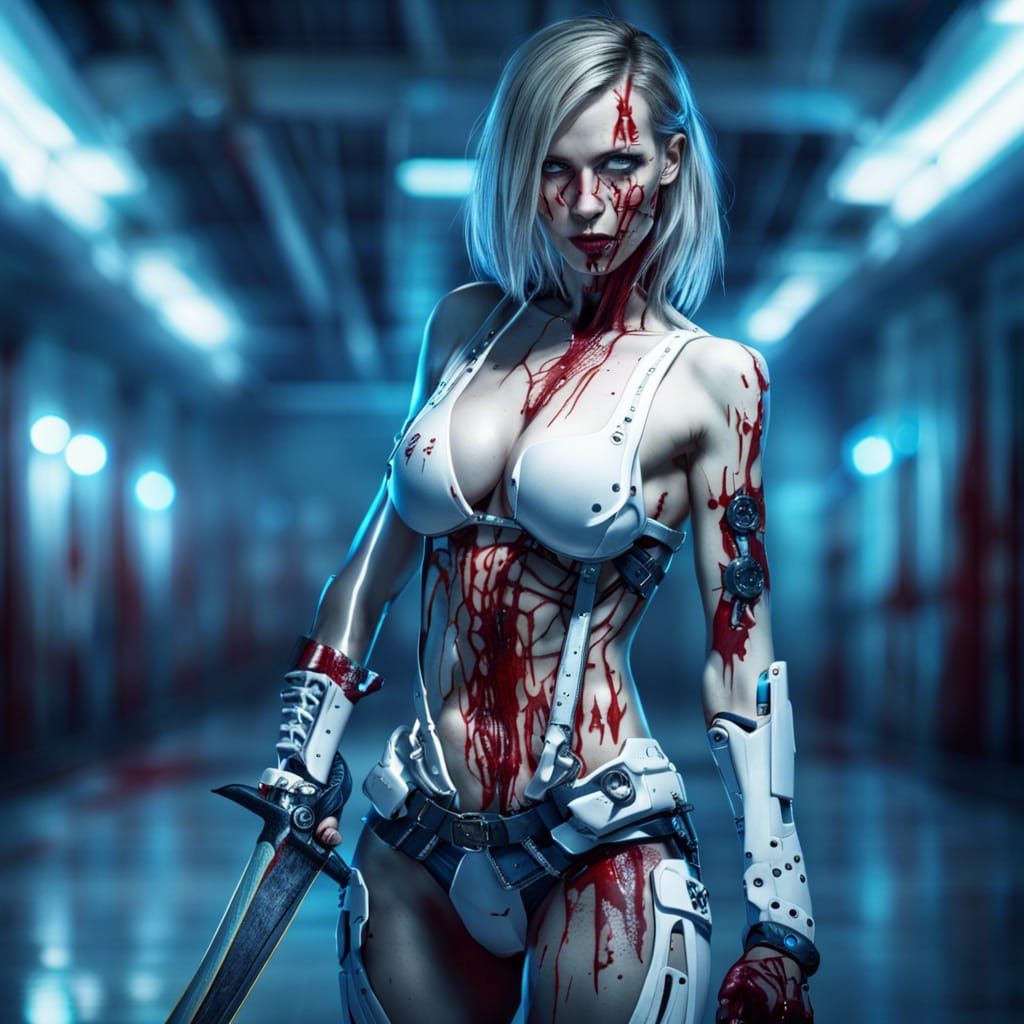 female , bikini , white skin  , elegant , cyborg , no clothe...