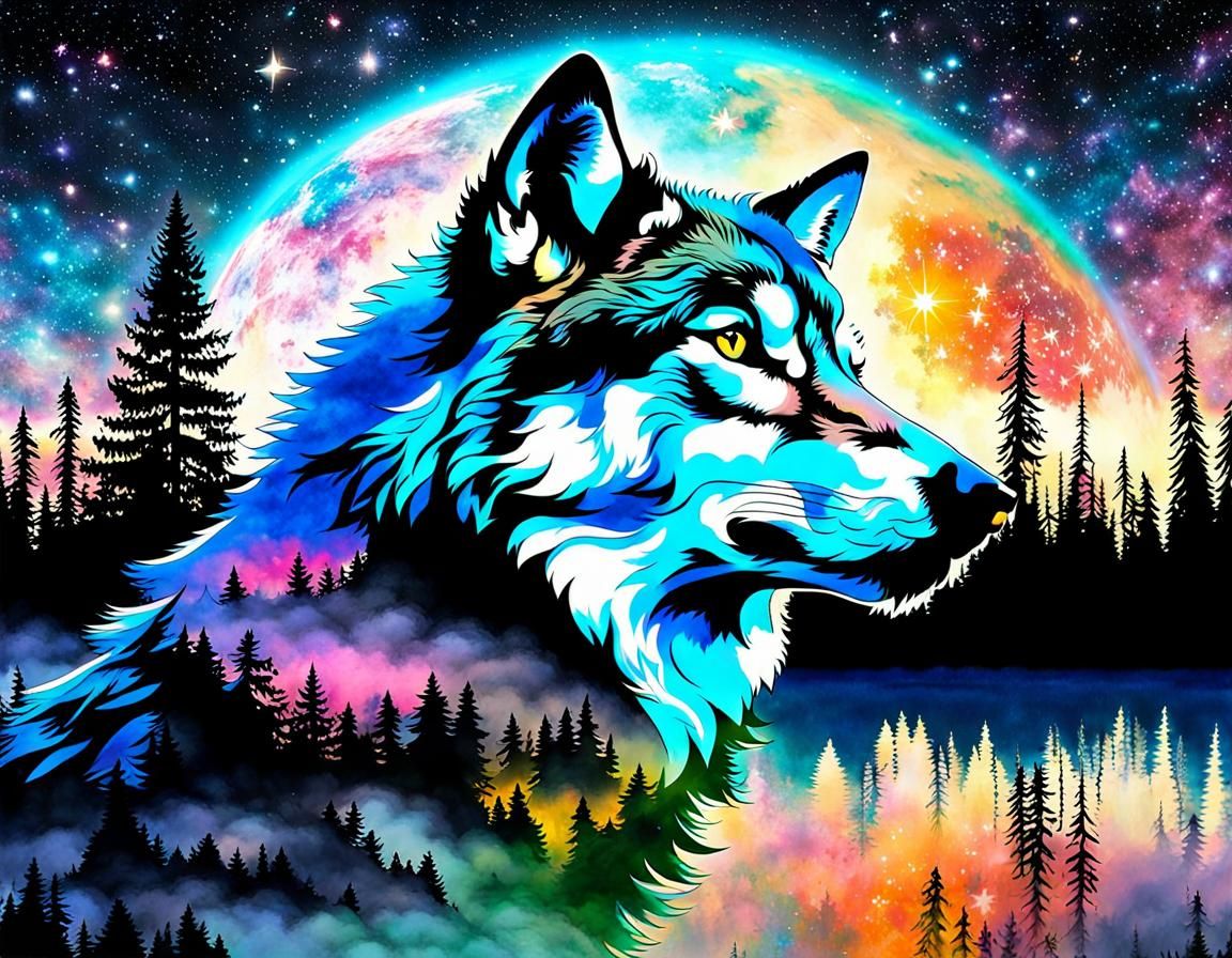 Alaskan Gray Wolf Double exposure