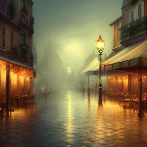 raining french cafe 1900 night  by @Go Away
