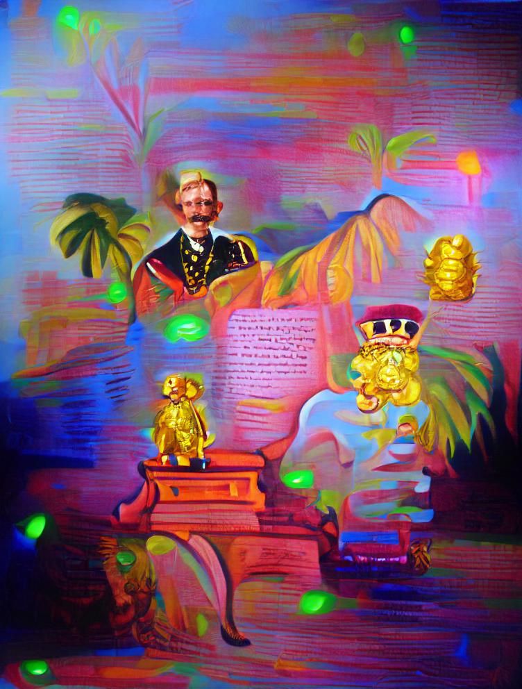 Kaiser Wilhelm II in a golden tropical uniform on his golden...