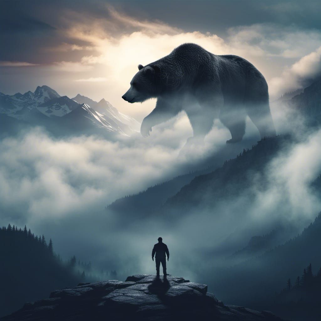 Gigantic Obese Grizzly Bear silhouette far in the distant ho...